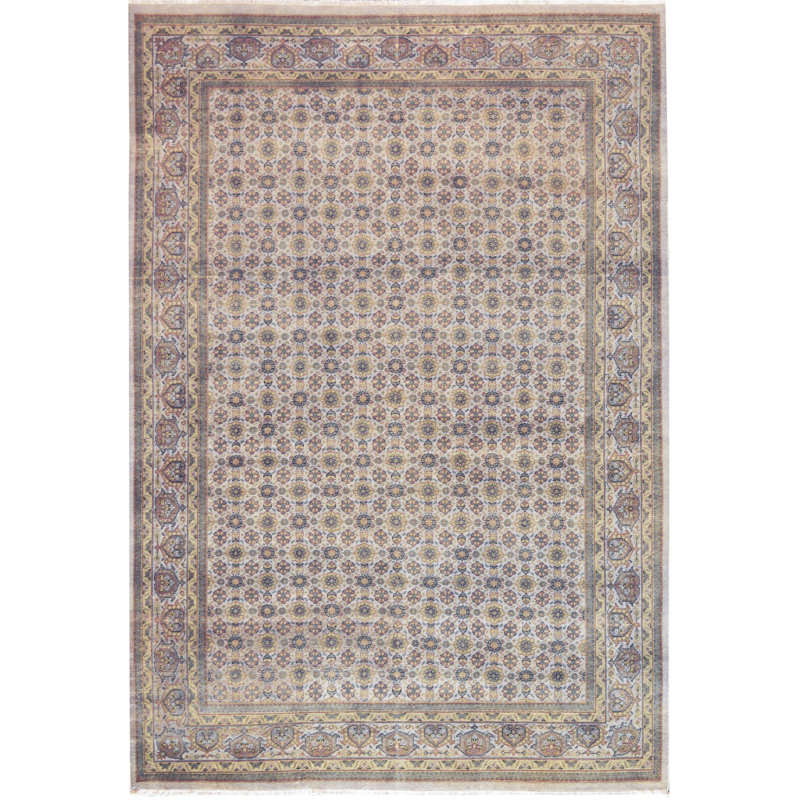 Tapis unique bleu, gris et beige de 5 pi 10 po x 8 pi 9 po