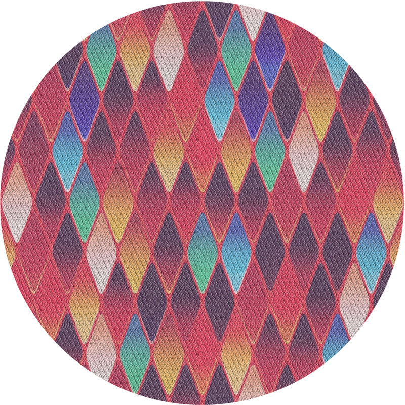 Tapis jaune/bleu/orange à motifs, Rond 8 pi