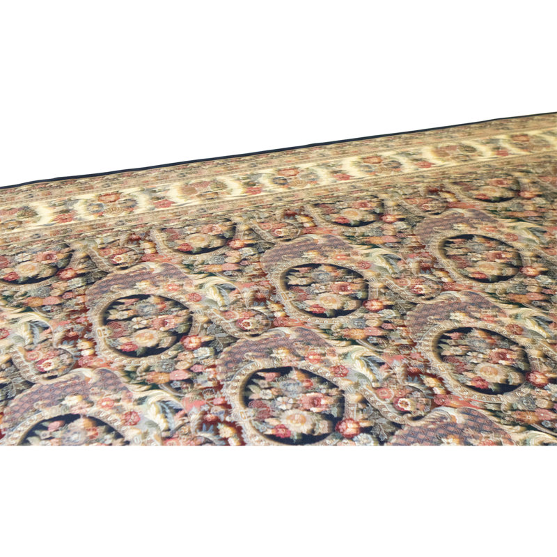Tapis bleu marine et ivoire de haute qualité noué à la main