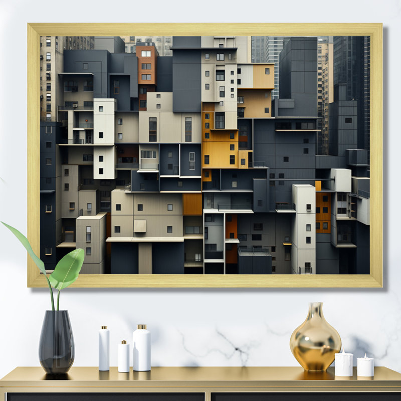 «Skyscrapers Symphony Slate II», reproduction sur toile, Cadre doré à une seule photo, H 24 po x l 32 po x P 1 po