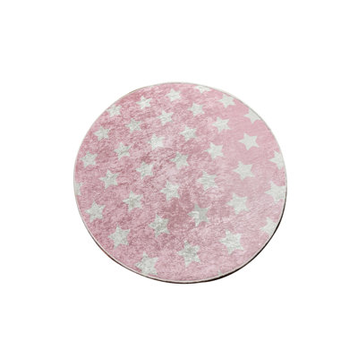 Luxurious Round Area Carpet, 6.6 ft Diameter, Pink & White | 100% Polyester, 0.2 in Pile Height, 0.4 in Total Thickness | Antibacterial, Non-Slip, Machine Washable at 30°C | Perfect for Living Room & Bedroom Decor