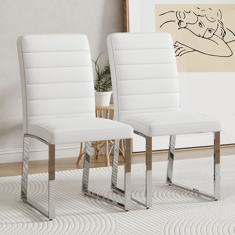 Vesta Modern Faux Leather Waterproof Upholstered Dining Chairs (Set of 2), 2, White