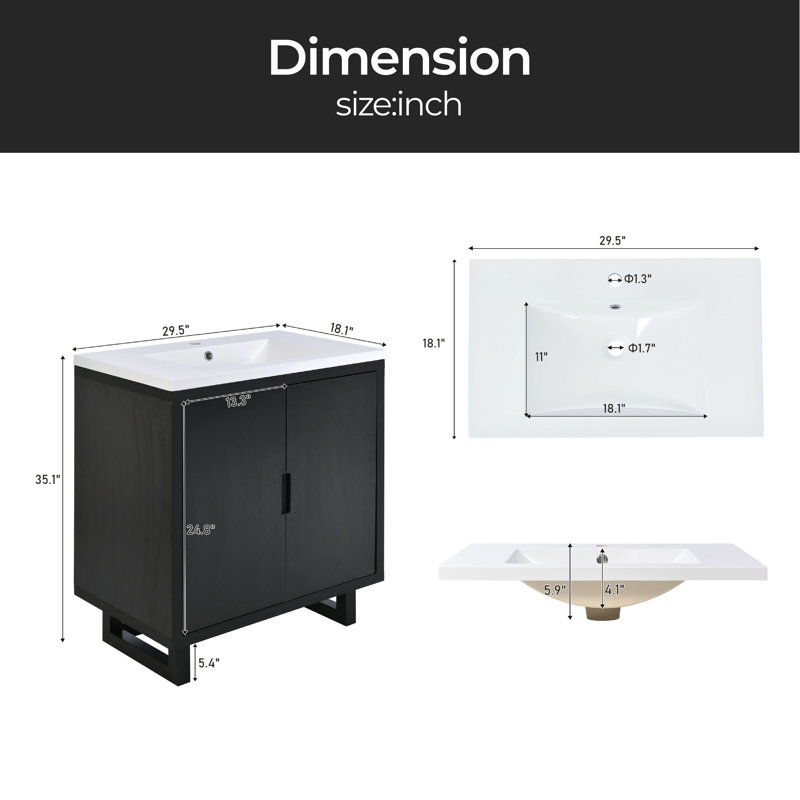 Meuble-lavabo simple 29,5 po avec plateau Littzy, Noir