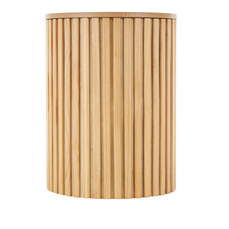 Cole And Grey Wood Handmade Ribbed Side End Accent Table With Slatted Base, Brown