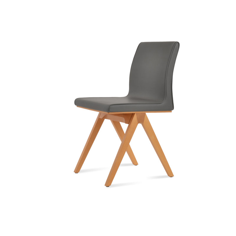 Polo Fino Wood Dining Chair, Natural, White Faux Leather