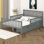 Lit plateforme avec 2 tiroirs de rangement et garde-corps des deux côtés, cadre de lit en bois pour chambre à coucher, chambre d'amis