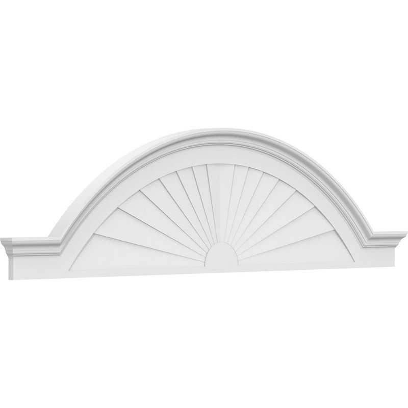82"W x 21-1/2"H x 2-1/2"P Segment Arch W/ Flankers Sunburst Architectural Grade PVC Pediment, 21-1/2" H  x 82" W  x  2-1/2" D