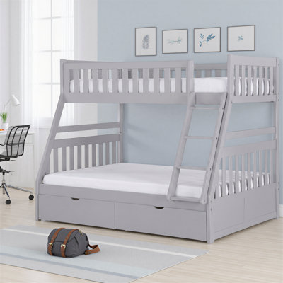 Kobby Transitional Wood Full over Full Bunk Bed with Pull-Out Trundle Bed, Protective Guard Rails & Integrated Ladder
