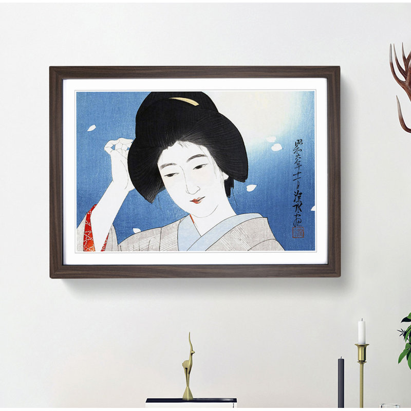 Under the Moonlight by Ito Shinsui - Picture Frame Painting Print, 36cm H x 27cm W x 2cm D, Walnut Framed