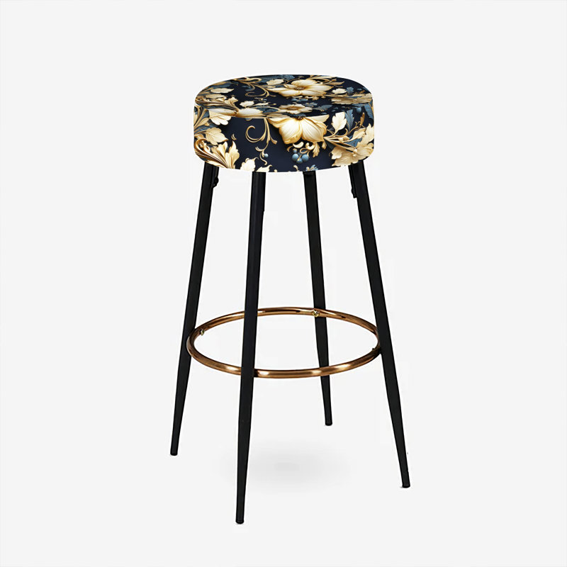 Elodea - Ensemble de 2 tabourets de bar à imprimé, Jardins de fleurs royaux dorés et bleus
