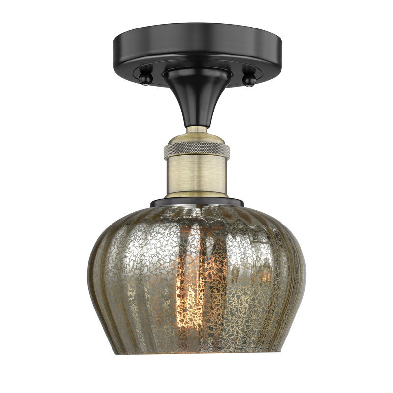 Hayons Glass Semi Flush Mount, Black Antique Brass, Mercury