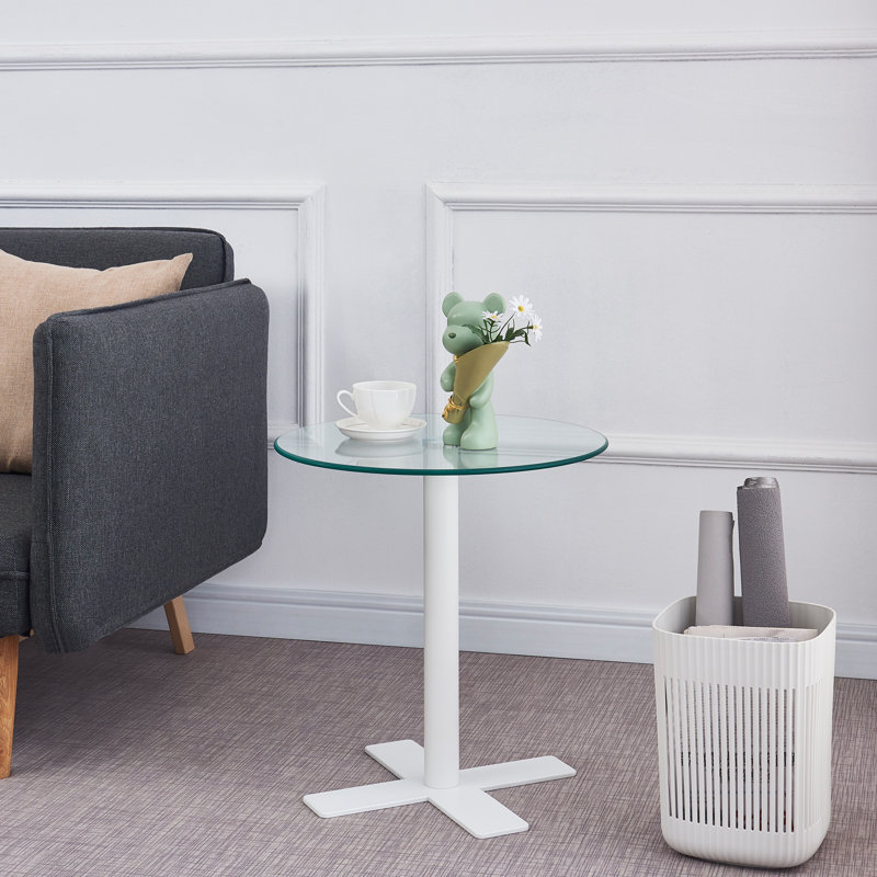 Tempered Rould Glass Dinning Table with Leg, White, Transparent