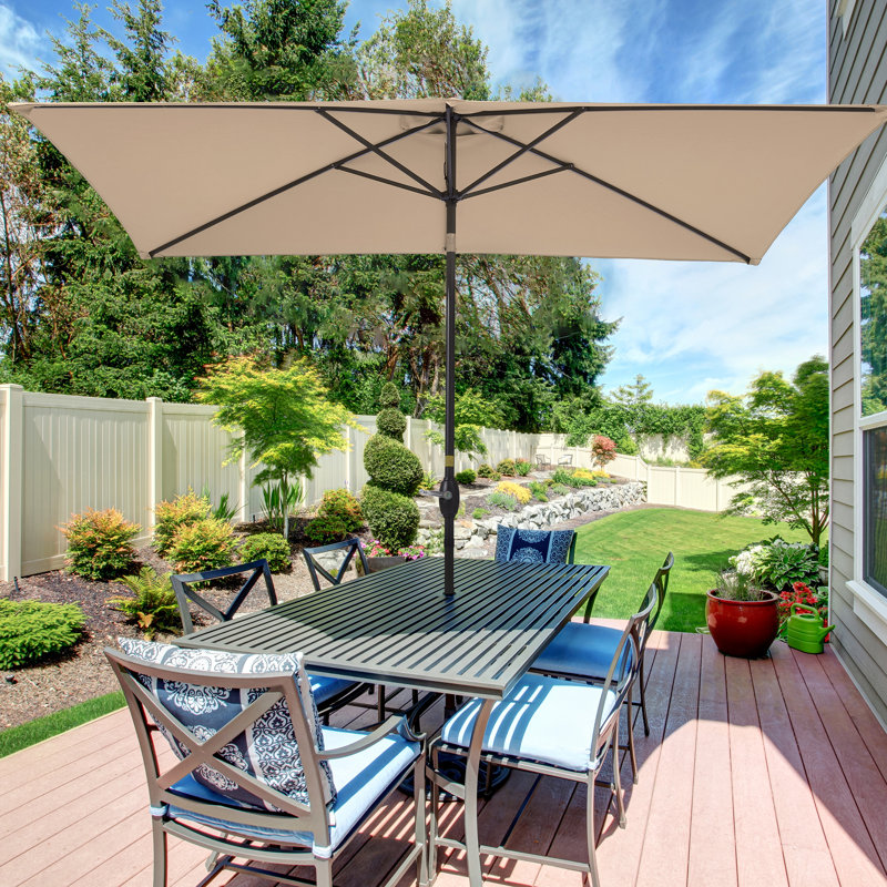 Parasol d'extérieur rectangulaire en aluminium 10 x 7 pi Mirela pour terrasse, bord de piscine et patio, Caramel