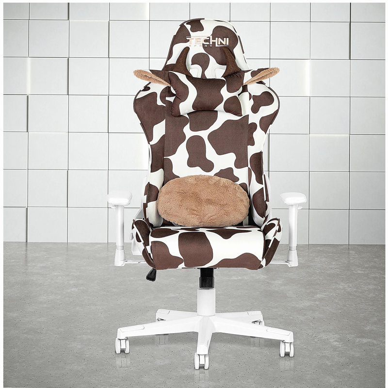 85 Brown COW Series Gaming Chair, Brown, White