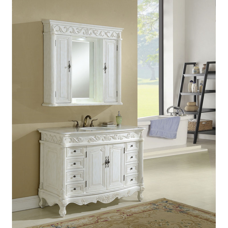 48'' Single Bathroom Vanity with Top, Antique White, Pure White