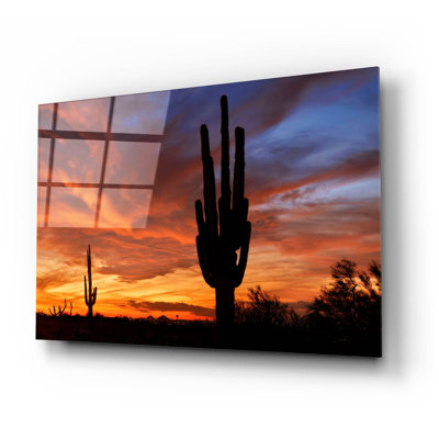 «Mesa Saguaro Sunset 5078» par Mike Jones, art mural en verre acrylique, 16 po x 12 po