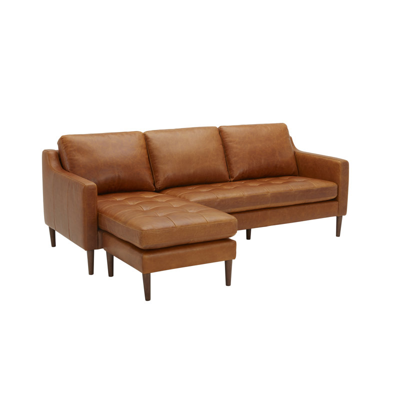 Canapé modulaire réversible en cuir véritable Daylen, Cuir véritable brun moyen
