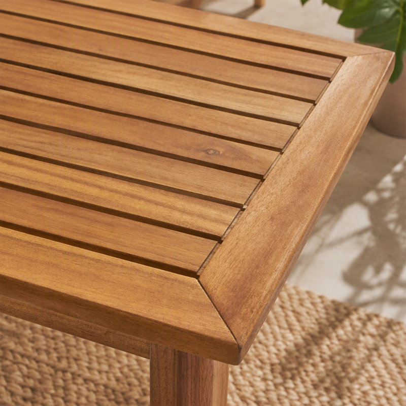 Table de bar d'extérieur minimaliste en bois d'acacia, Finition teck