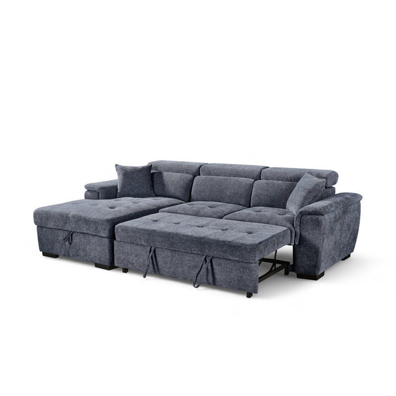 Corner Sofabed with Storage, Blue, Left Hand Facing