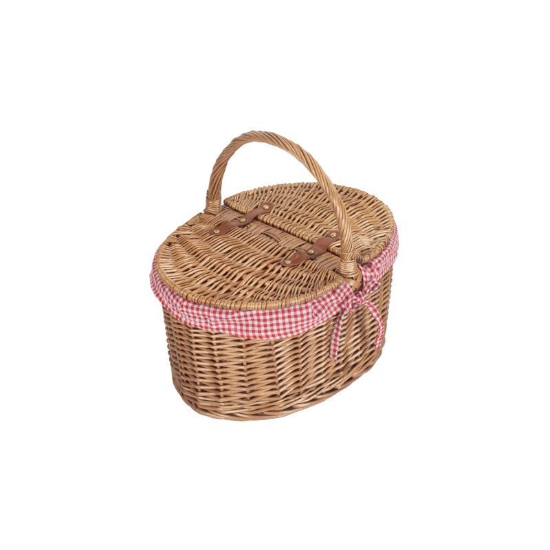 Wicker Lidded Picnic Hamper Basket with Lining, Red