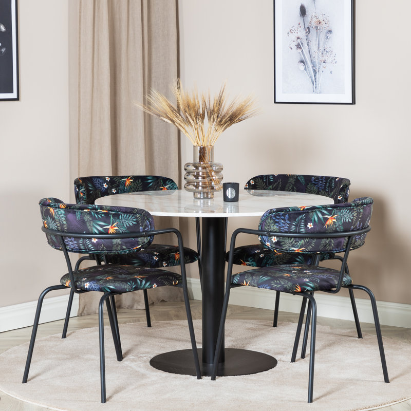 Roth 4 - Person Dining Set, White, Black