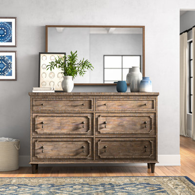 Ilay 64" W 6-Drawer Solid and Manufactured Wood Dresser