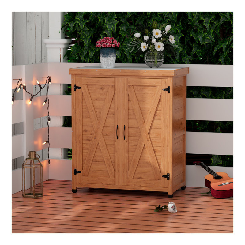 Banc de rempotage avec armoire de rangement et plateau de table en métal pour patio extérieur, table de poste de travail extérieur