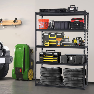 Étagère à 5 niveaux pour l'organisation de garage - Étagère industrielle robuste en fil métallique, supports de rangement en métal de 2 500 lb, tablette multifonctionnelle pour le garage, le bureau, la cuisine - 48 x 18 x 72 po
