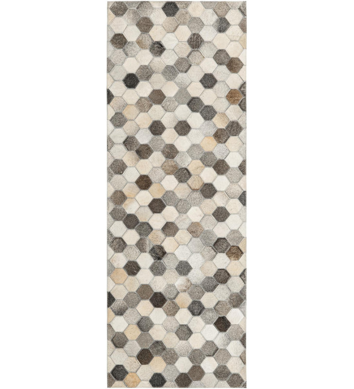  Mosaic Cowhide Leather Rug, Runner 2'2" x 6'1"