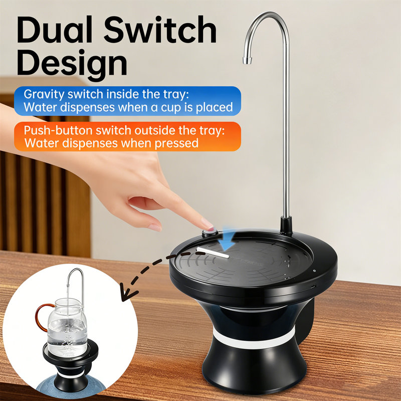 Pompe de distributeur d'eau automatique rechargeable USB avec conception à double interrupteur | Pompe à eau mains libres électrique pour la maison, le bureau, la cuisine et le camping