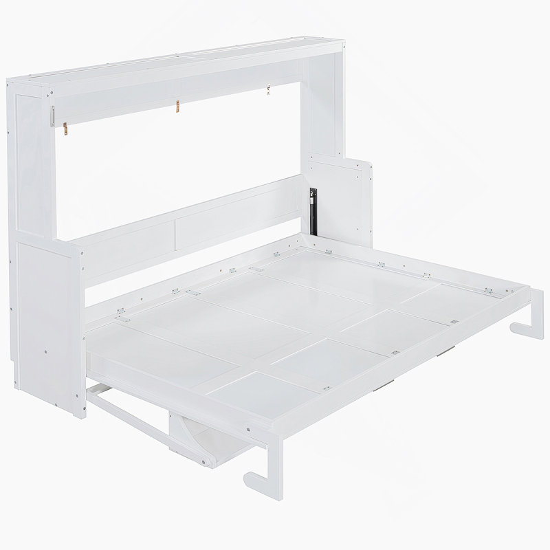 Grand lit escamotable avec élévateur hydraulique et bureau, Blanc