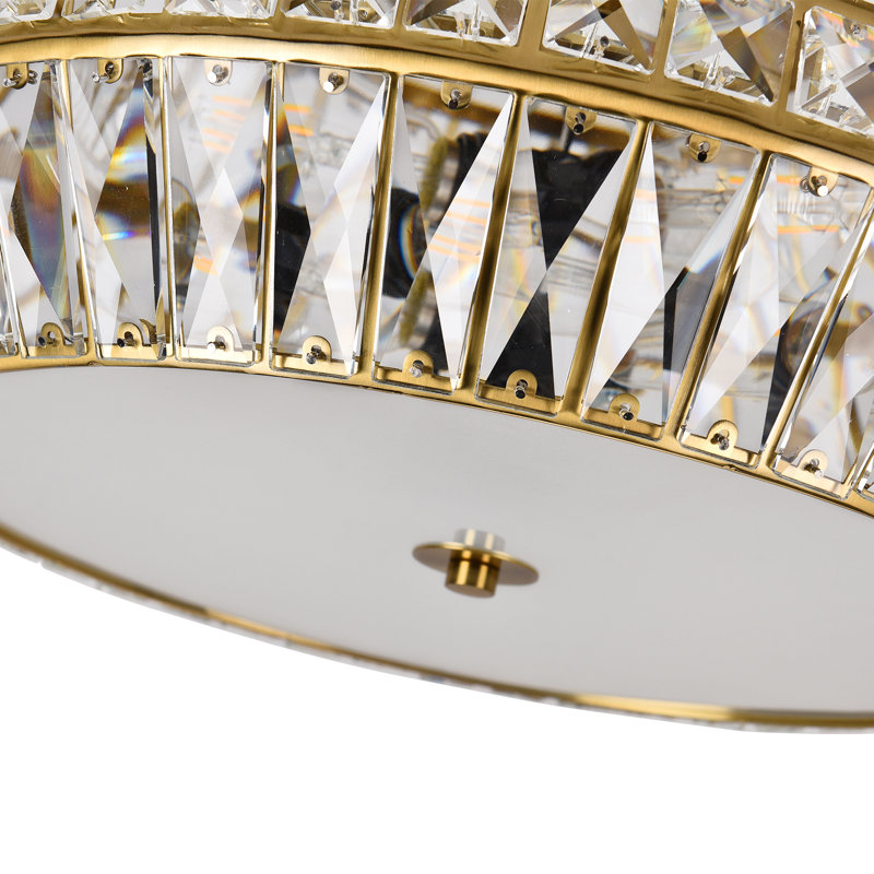 3-Light 18.31" Crystal Flush Mount Ceiling Light, Brushed Gold