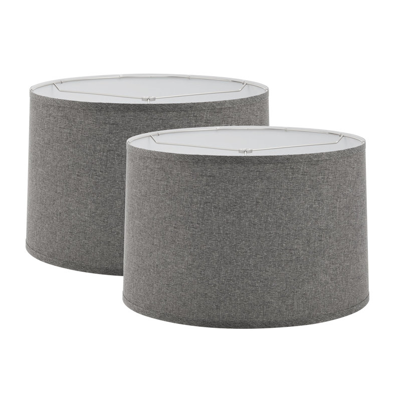 # 38901-2, Abat-jour rétractable escamotable empire rigide / tissu en lin gris foncé, haut 17 po x bas 18 po x bas 11 1/2 po, ensemble de 2