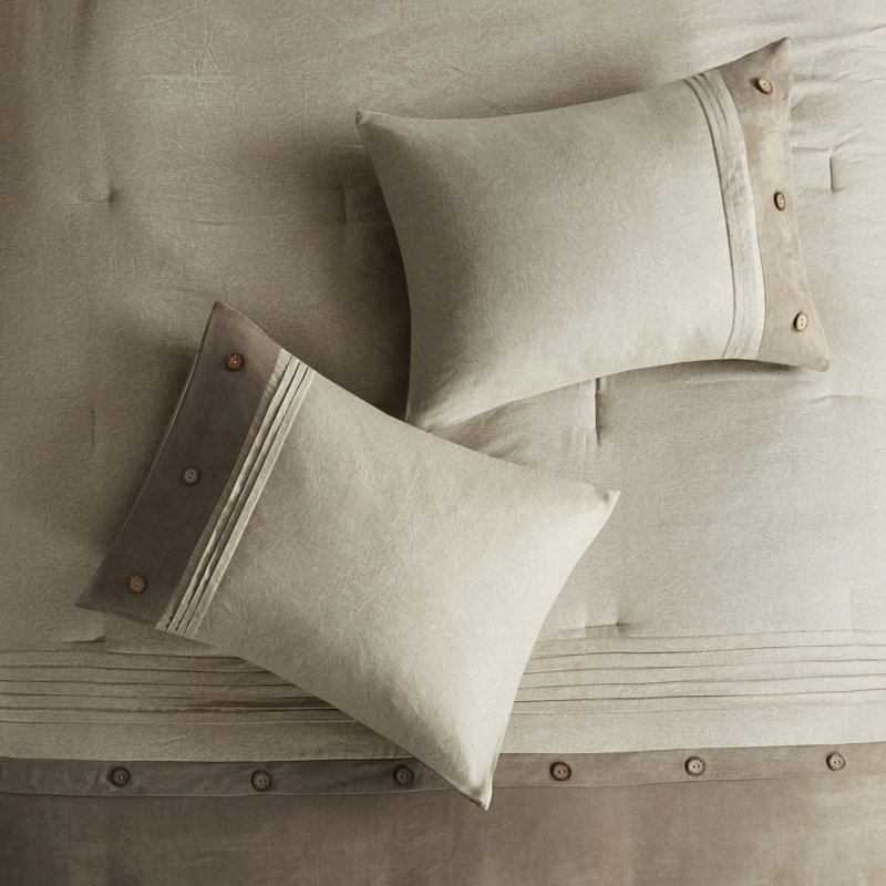Tan King 7 Piece Bedding Faux Suede - Soft & Soothing Comforter Lodge Cabin Inspired Sheet