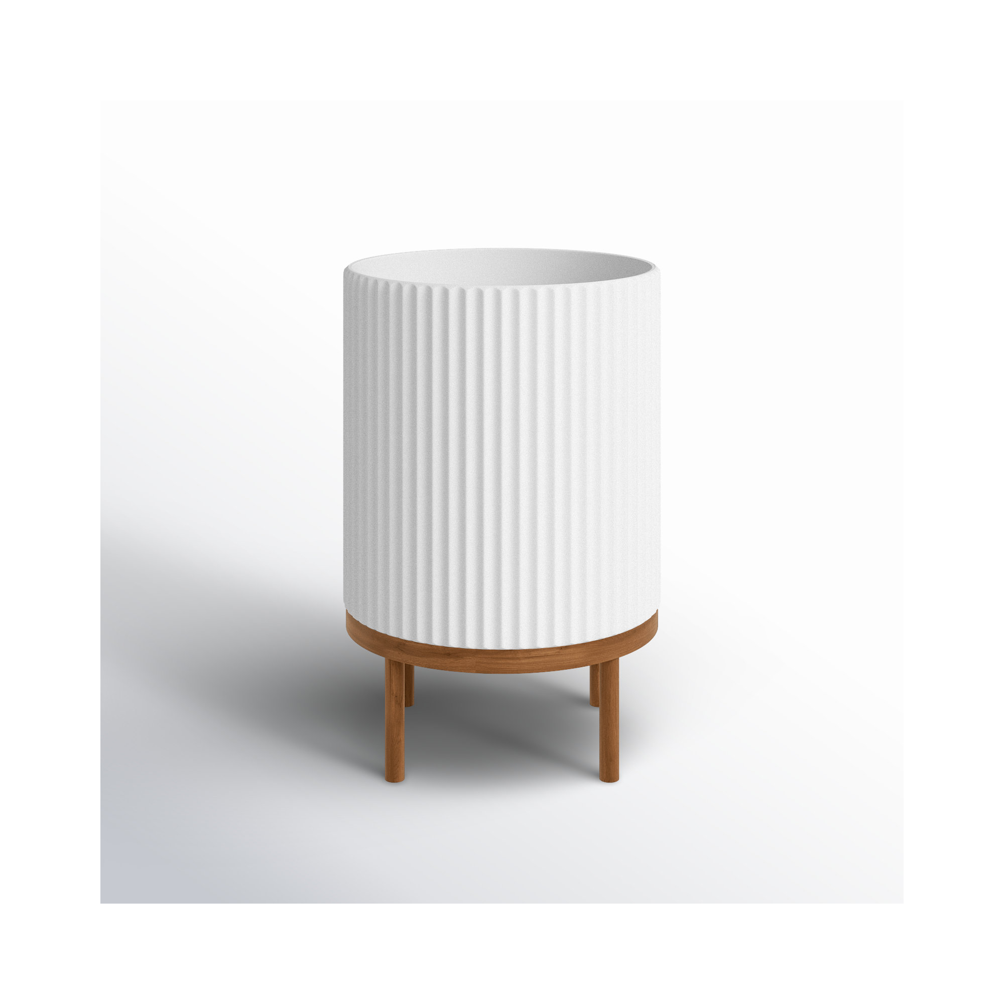 Demi Series Planter with Stand, 1, White/Brown, 16" H x 10.5" W x 10.5" D
