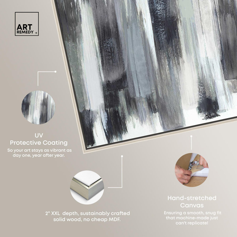 Modern Black and White Abstract Canvas Art with Silver Frame