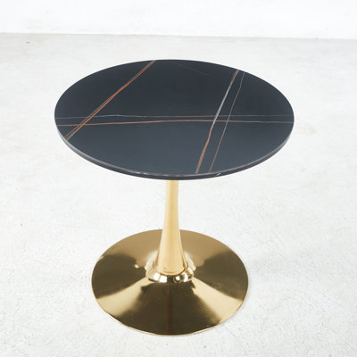 31.5"Table Mid-Century Dining Table For 2-4 People With Round Mdf Table Top, End Table Leisure Coffee Table,Ceramic And MDF Top