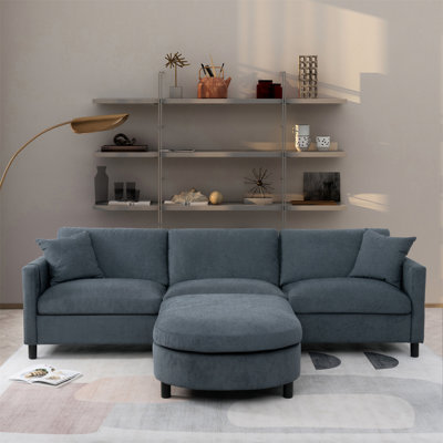 107.87" Sectional Sofa Couch With 1 Ottoman,Seat Cushion And Back Cushion Removable