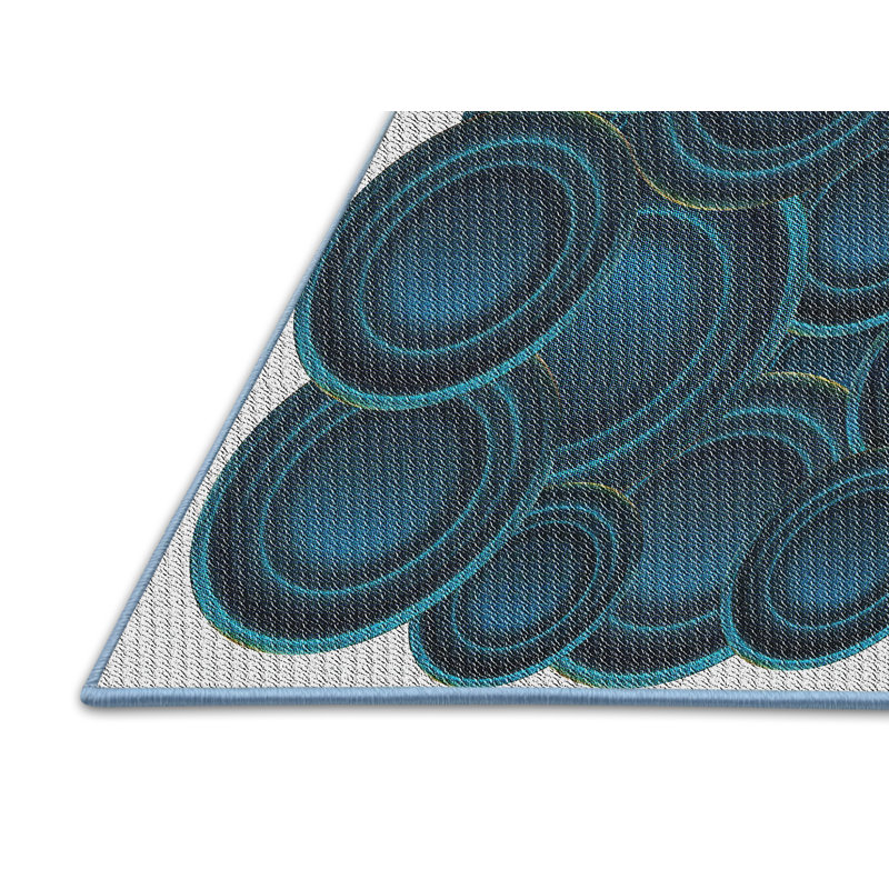 Bleu/blanc à motif Tapis décoratif, Rectangle 7 pi x 10 pi