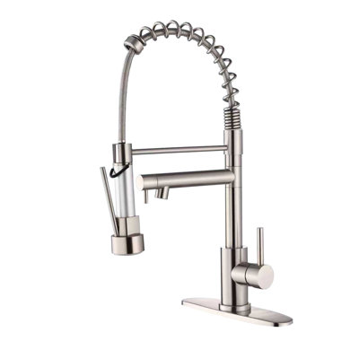 Kitchen Faucet With Pull Down Sprayer, Touch On Single Handle 2- Function Stainless Steel Spring Neck, Single Hole Installation For Residential, Commercial, RV, Bar & More, Brushed Nickel