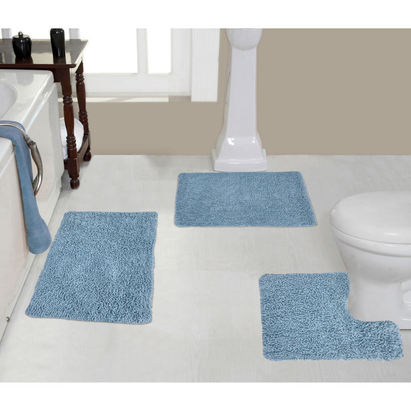 Hazeltine Multiple 100% Cotton Piece Bath Rug Set (Set of 3), Blue