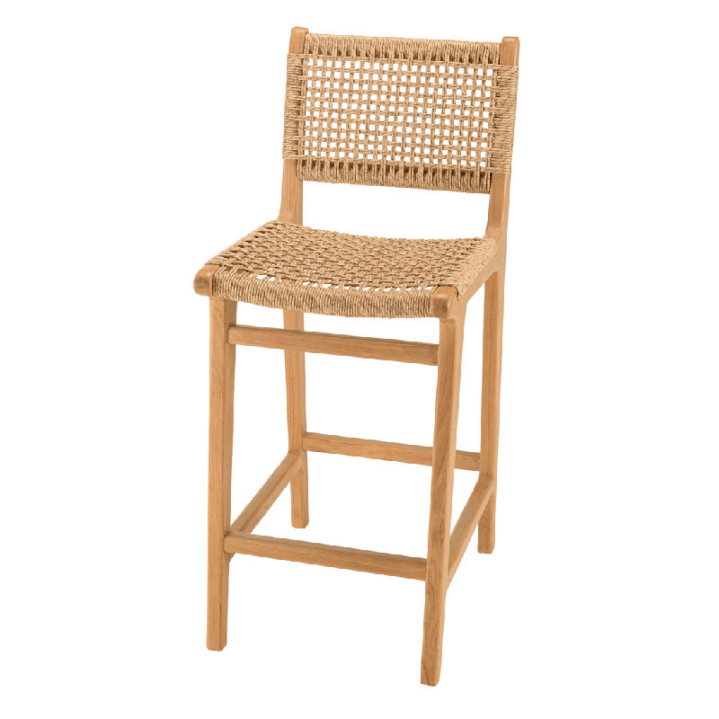 Set Of 2 Garden Bar Stools Teak Synthetic