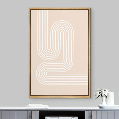 IDÉE4WALL, reproduction d'art sur toile encadrée, brun clair, rétro, motif de vague Mid-Century, formes abstraites, illustrations, minimalisme, géométrique décoratif pour le salon, la chambre à coucher, le bureau