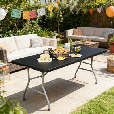 70.3" Portable Plastic Folding Table With Lock & Handle For Outdoor Dining