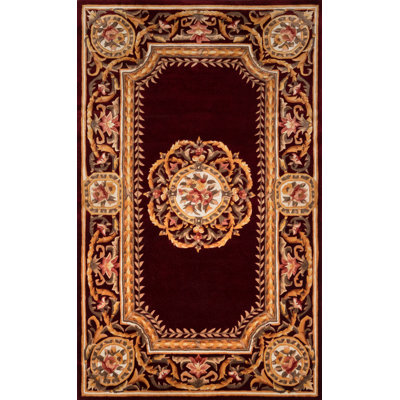 Tapis décoratif Bourgogne en laine Touffeté à la main à motif floral Aerith