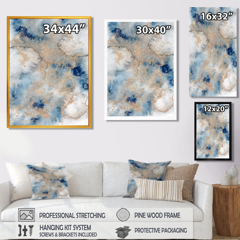 «Blue and Gold Marble Clouds I», reproduction sur toile, H 20 po x l 12 po, Toile tendue, Sans cadre