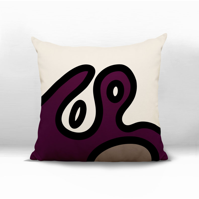 Oreiller carré réversible intérieur / extérieur Peller, H 15 po x l 15 po, Mauve / noir / blanc cassé abstrait