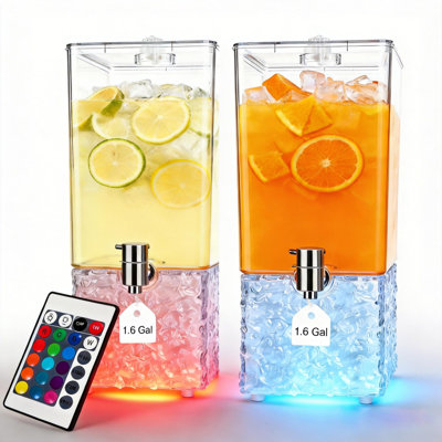Distributeurs de boissons pour fêtes, distributeur de boissons avec robinet en acier inoxydable 304, distributeur de jus avec support d'éclairage à DEL, 2 pièces, (transparent)