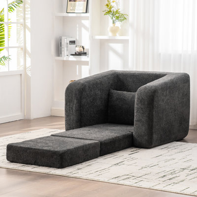 40" Foldable Single Bed, 2 - In 1 Chenille Sleeper With Armrest, And Pillow For Apartment Living Convertible Bed Pillow, Gray Cloud Floor Mattress Apartment, Room, Bedroom, Dorm Guestroom