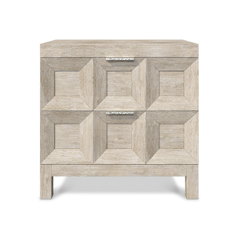 Beige Transitional 2-Drawer Nightstand with Geometric Design